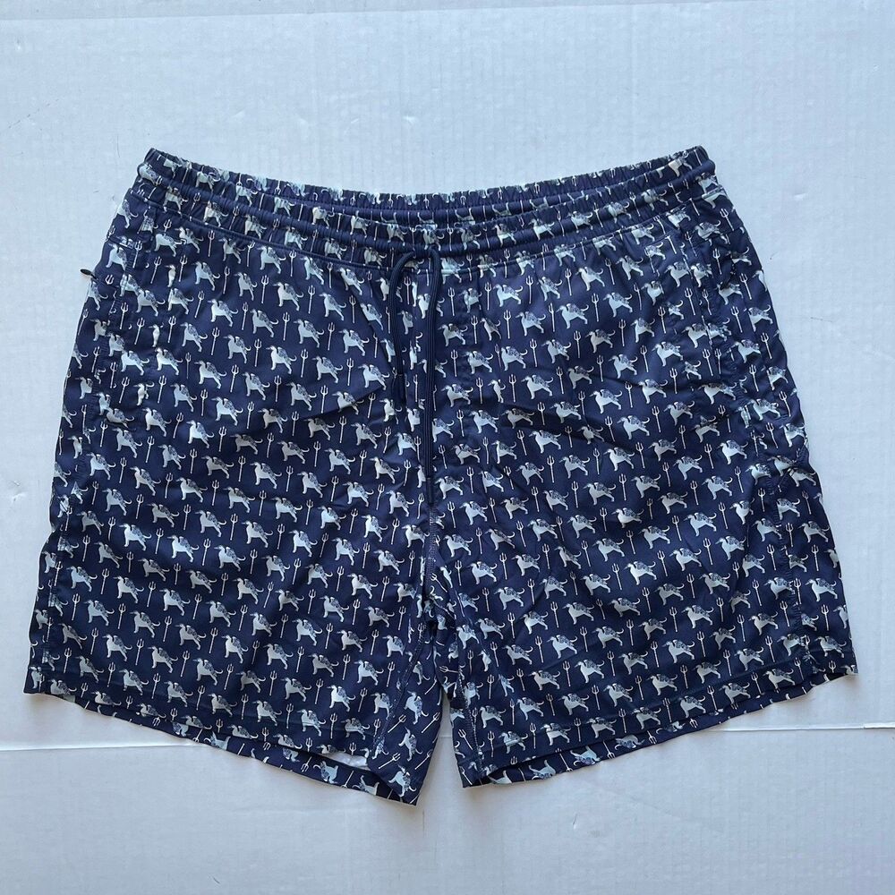 Bird Dogs Classic Swim Shorts Built-in Brief Mens 2XL Dog Duck Trident Print